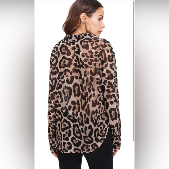 Leopard Print Button-Up Blouse - Picture 2 of 13